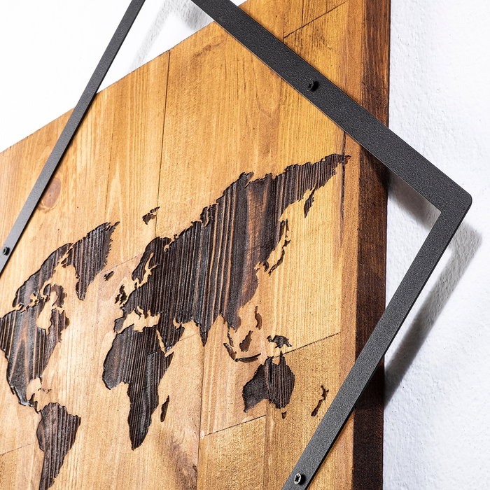 Wallity World 2 - Accesorio decorativo de pared en madera y metal nogal y negro Wallity World 2 - Accesorio decorativo de pared en madera y metal nogal y negro